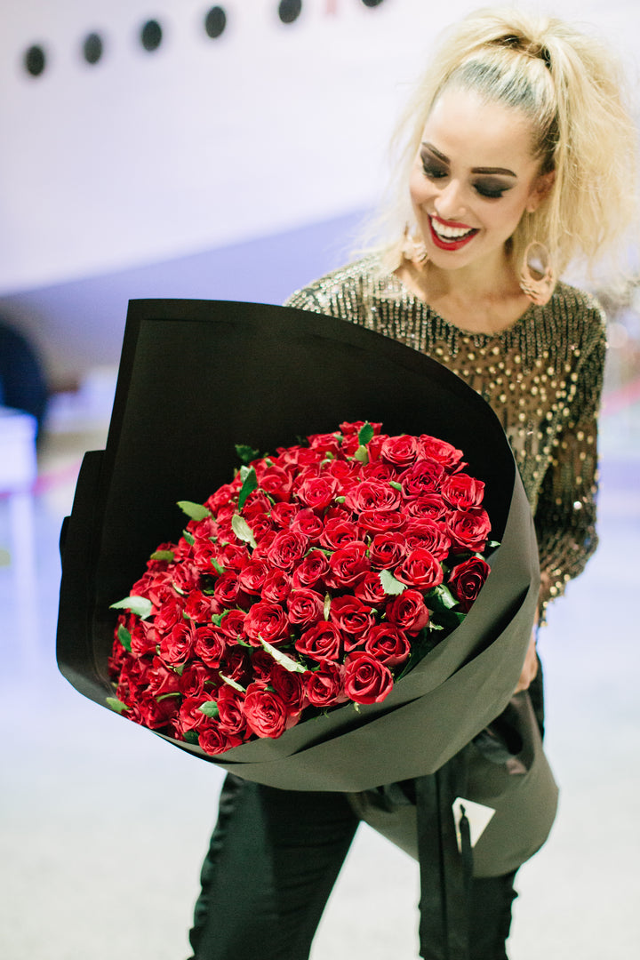 100 Long Stem Red Roses - Tomuri & Co. Floral Designs